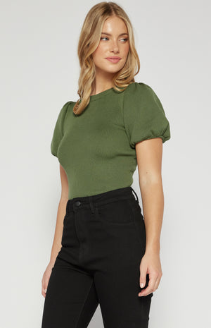 Bubble Sleeve High Neck Knit Top