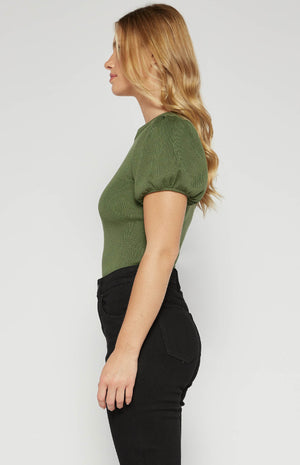 Bubble Sleeve High Neck Knit Top