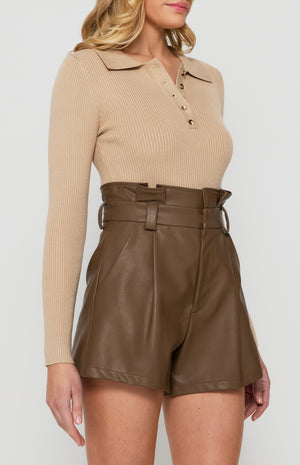 Collared Knit Top with Gold Button Detail