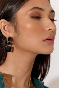 Glass Trio Event Earrings - Black/Gold