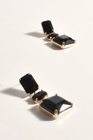 Glass Trio Event Earrings - Black/Gold