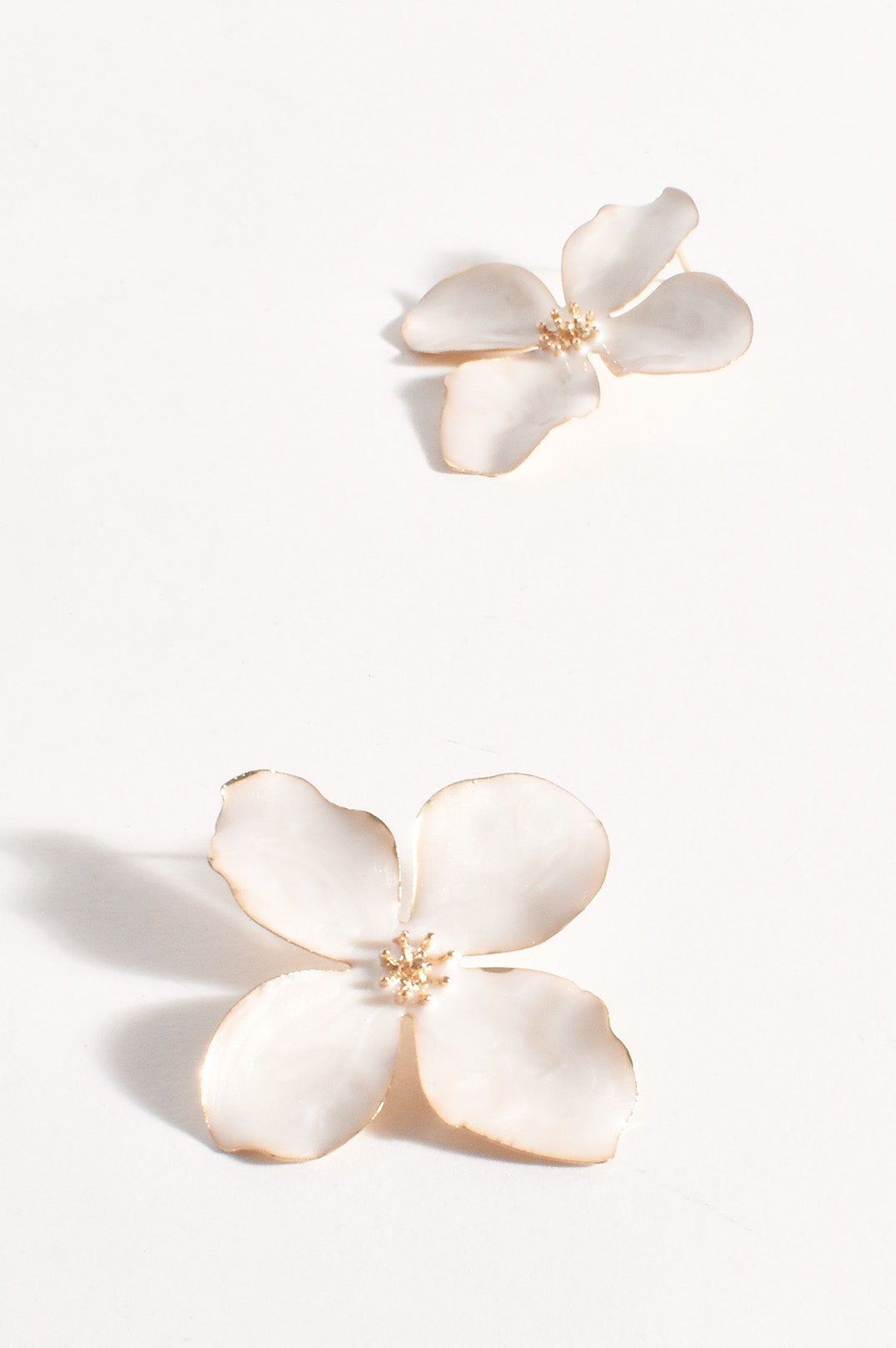 Enamel Painted Floral Earrings - White