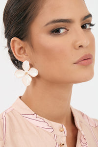 Enamel Painted Floral Earrings - White