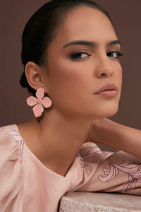 Enamel Painted Floral Earrings - Pink