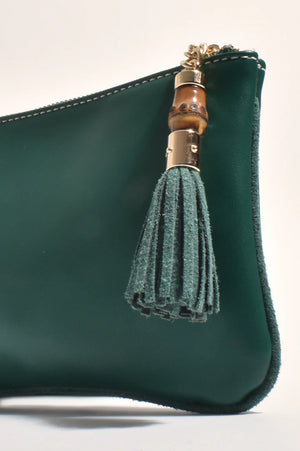 Gia Bamboo Tassel Pouch (Dark Green)