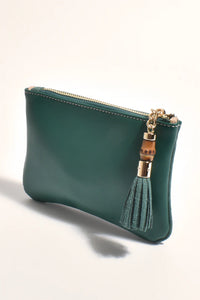 Gia Bamboo Tassel Pouch (Dark Green)