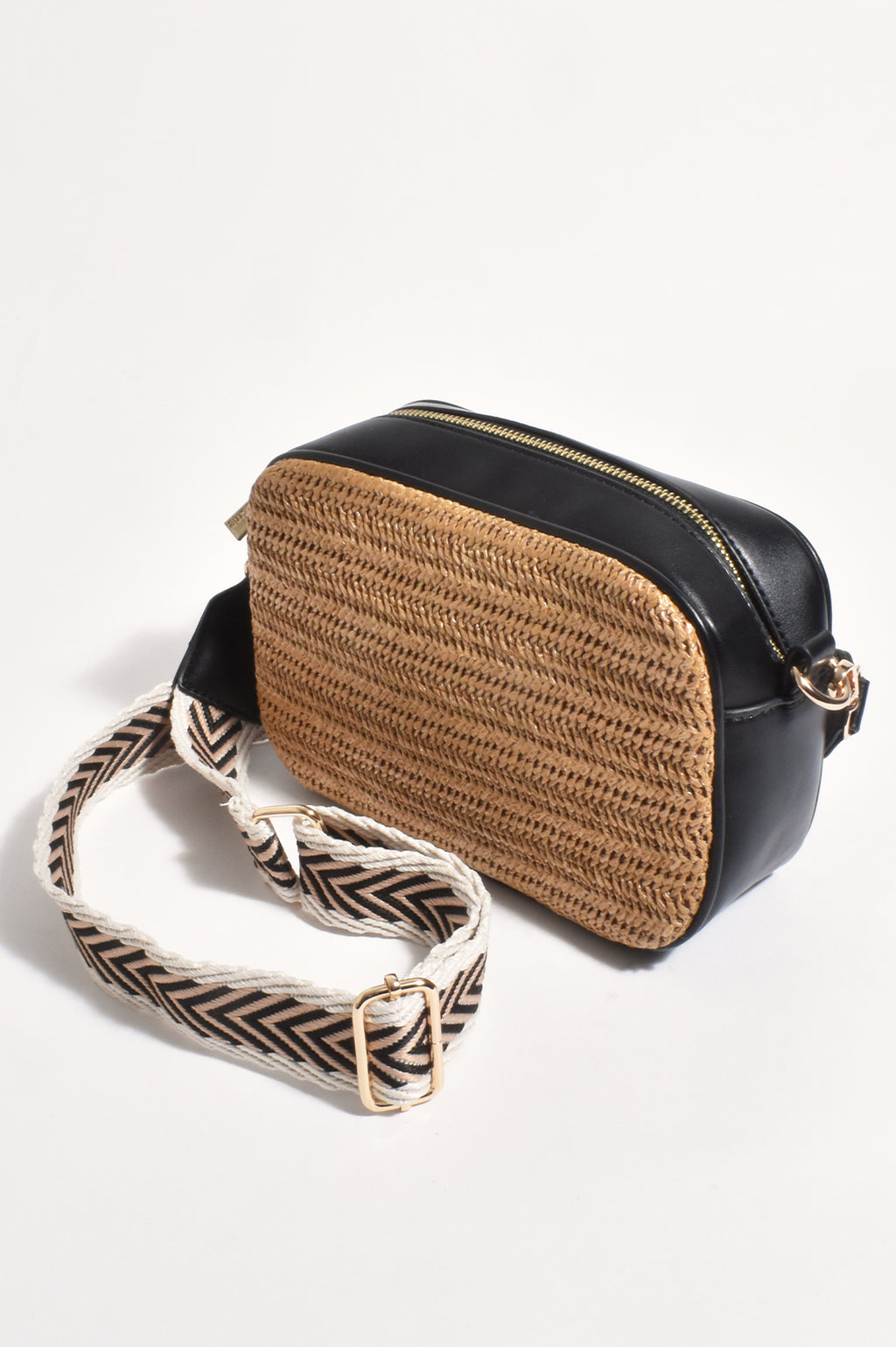 Hazel Woven Webbing Cross Body Bag (Black/Natural)