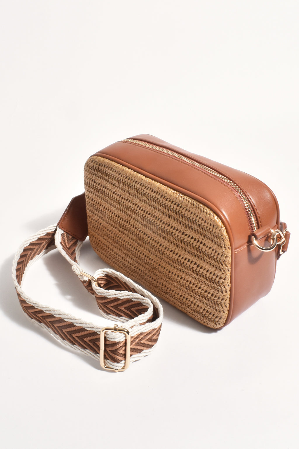 Hazel Woven Webbing Cross Body Bag (Tan/Natural)