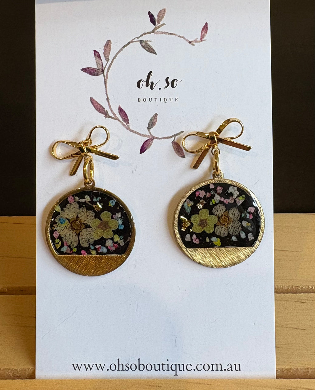 Black and Gold Confetti Flower Earrings - 07