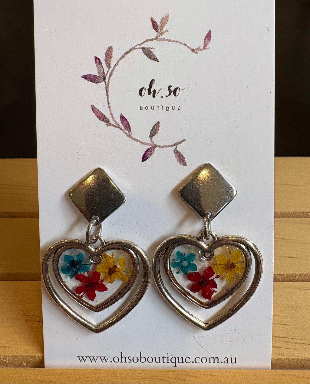 Tricolour Flower Heart Earrings - 20