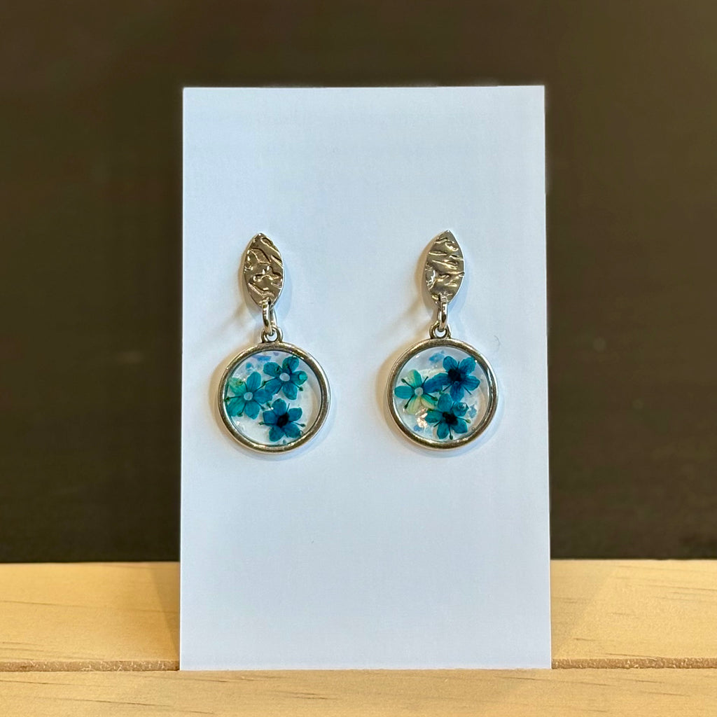 Blue Forget Me Not Silver Earrings - 01