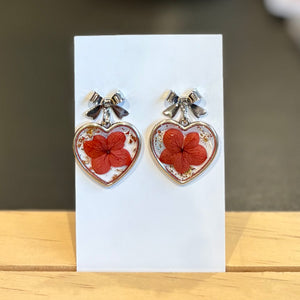 Gold Glitter and Red Hydrangea Earrings- 07