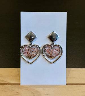 Pink Strawflower Heart Earrings- 09