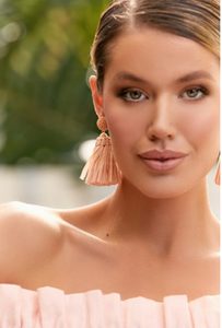 Kami Bead Top Raffia Tassel Earrings