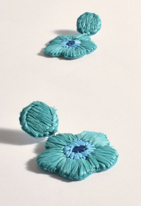 Stitched Flower Drop Earrings - Blue/Teal