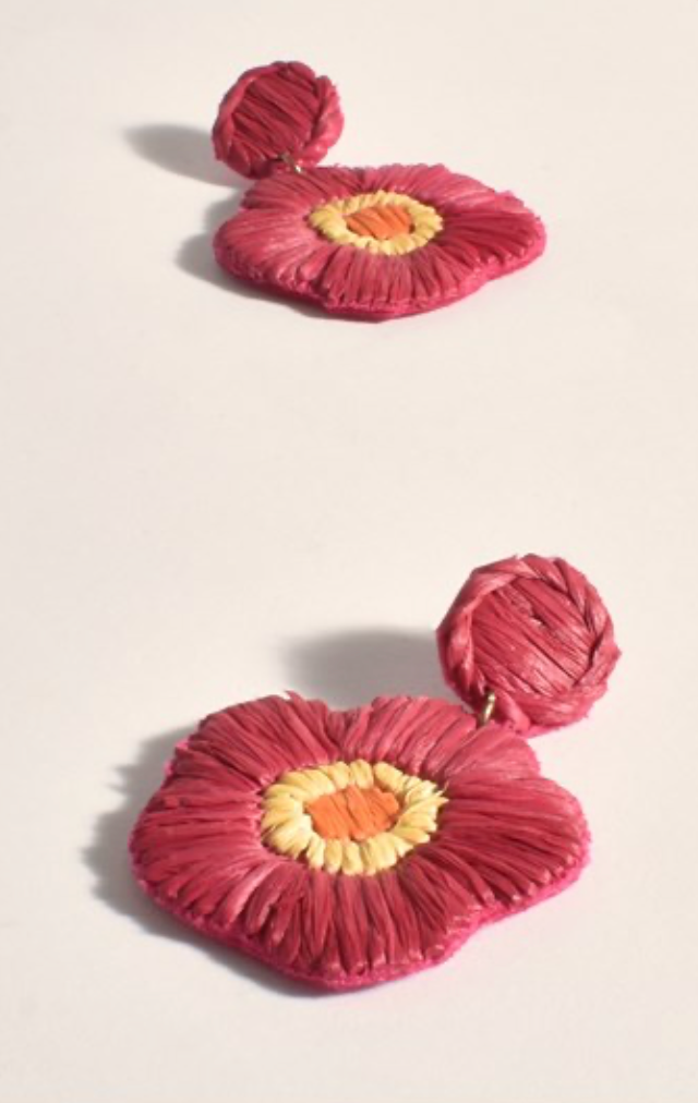 Stitched Flower Drop Earring - Hot Pink