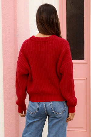 Cherry Red Chunky Cardigan