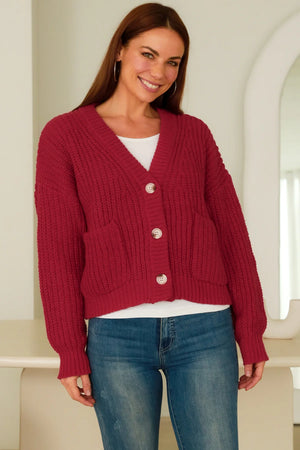 Cherry Red Chunky Cardigan