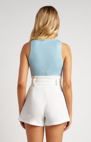 Blue racer knit top, Style State back view