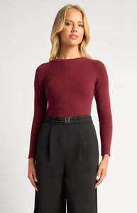 Round Neck Long Sleeve Ribbed Knit Top