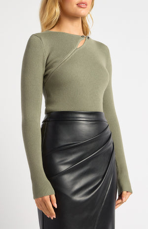 Silver Embellishment Cut Out Detail Knit Top
