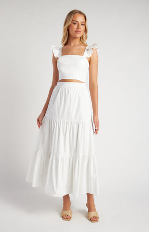 Cotton Frill Sleeve Top and Tiered Skirt Set