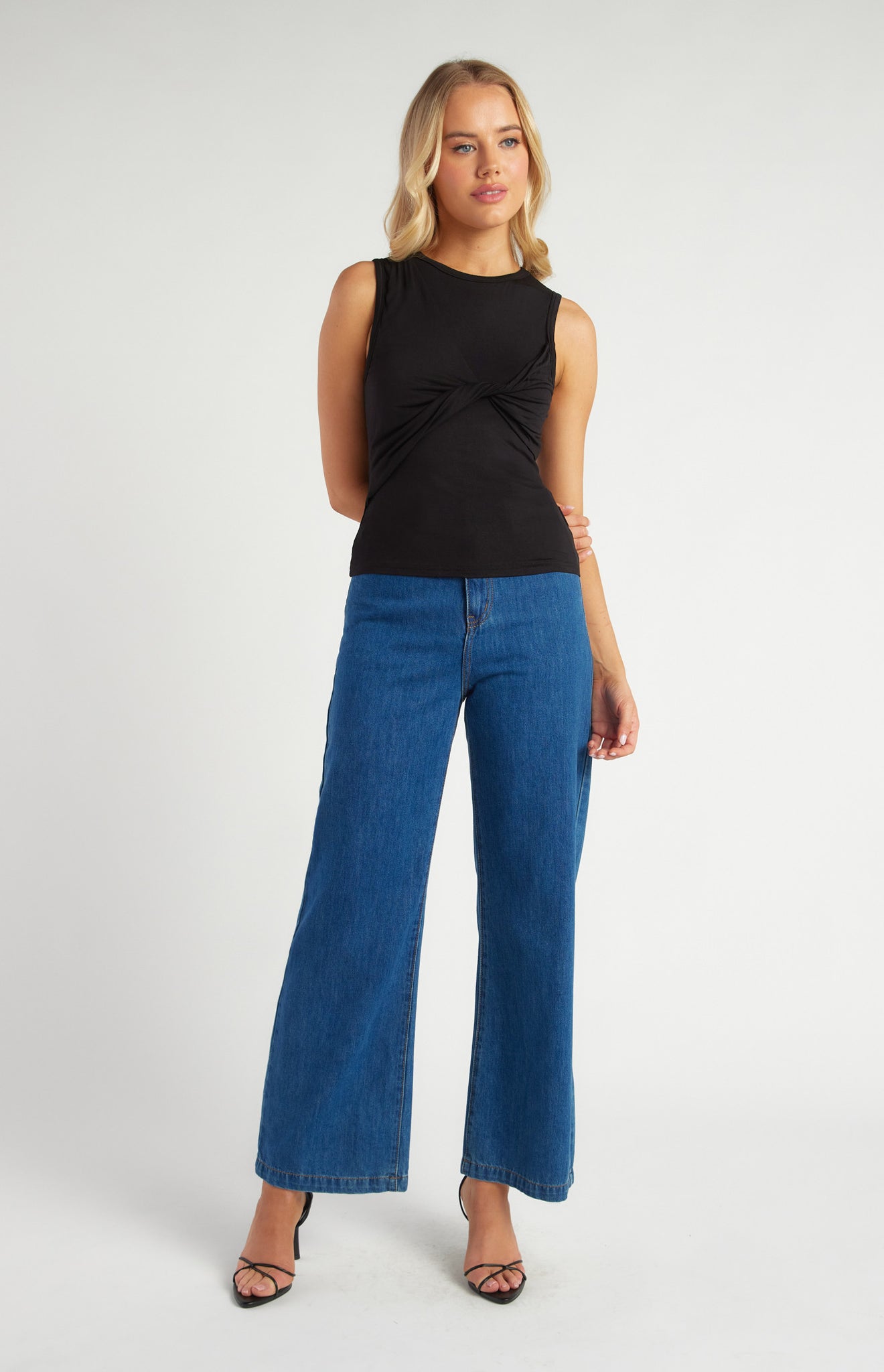 Front Twist Detail Jersey Top - Black