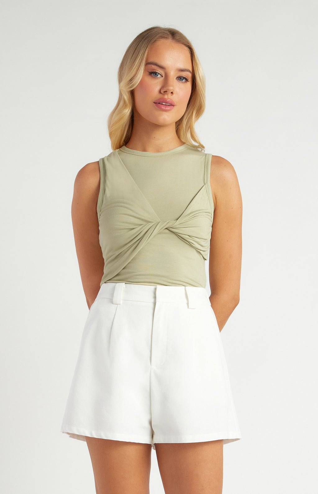 Front Twist Detail Jersey Top - Pistachio