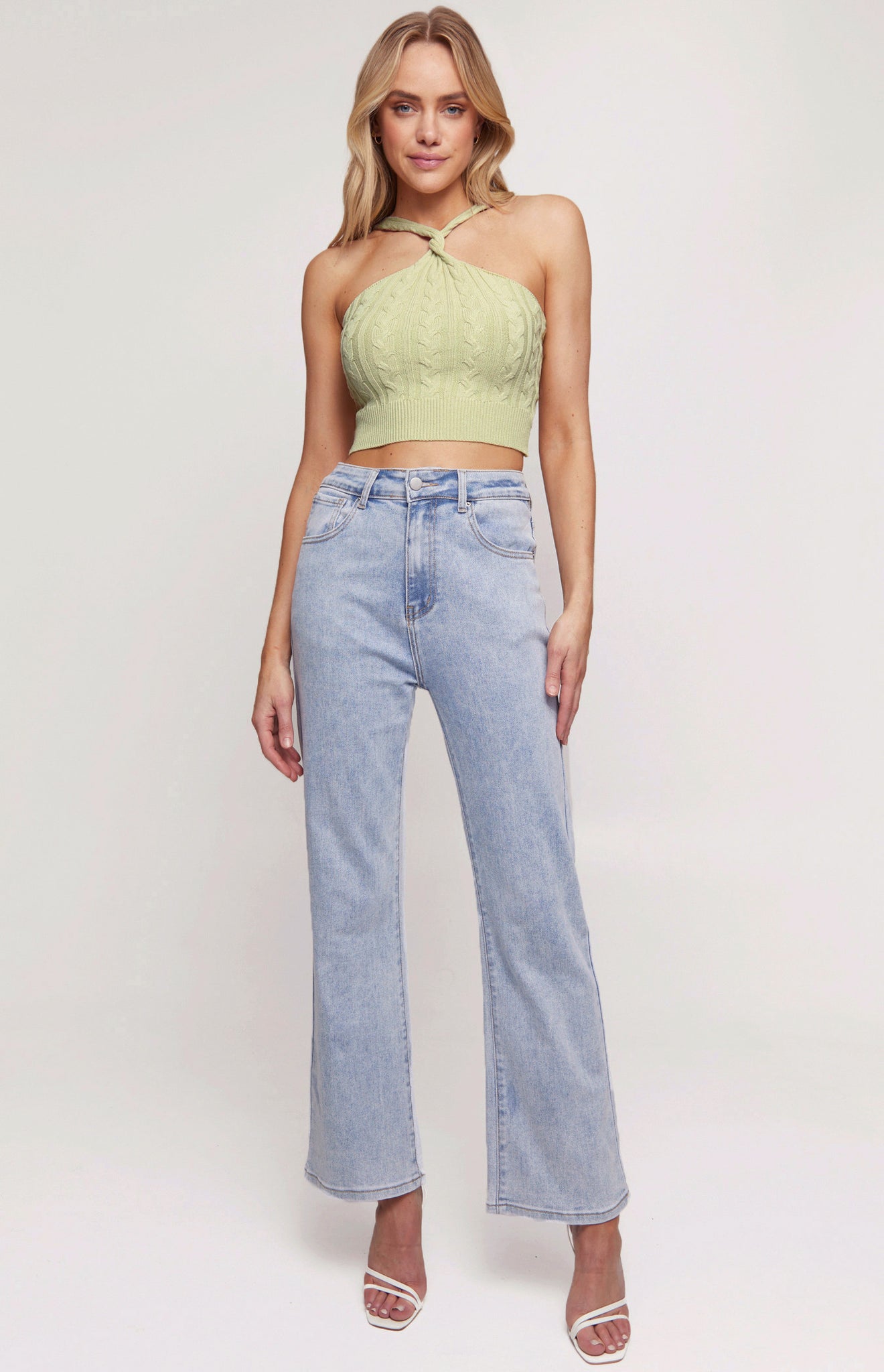 Taytay Twist Front Neckline Cable Knit Crop