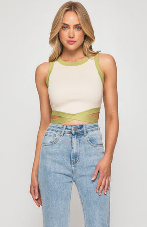 Contrast Racer Knit With Tie Waist Detail
