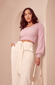 Scoop Neckline Bubble Sleeves Knit Top - Lilac