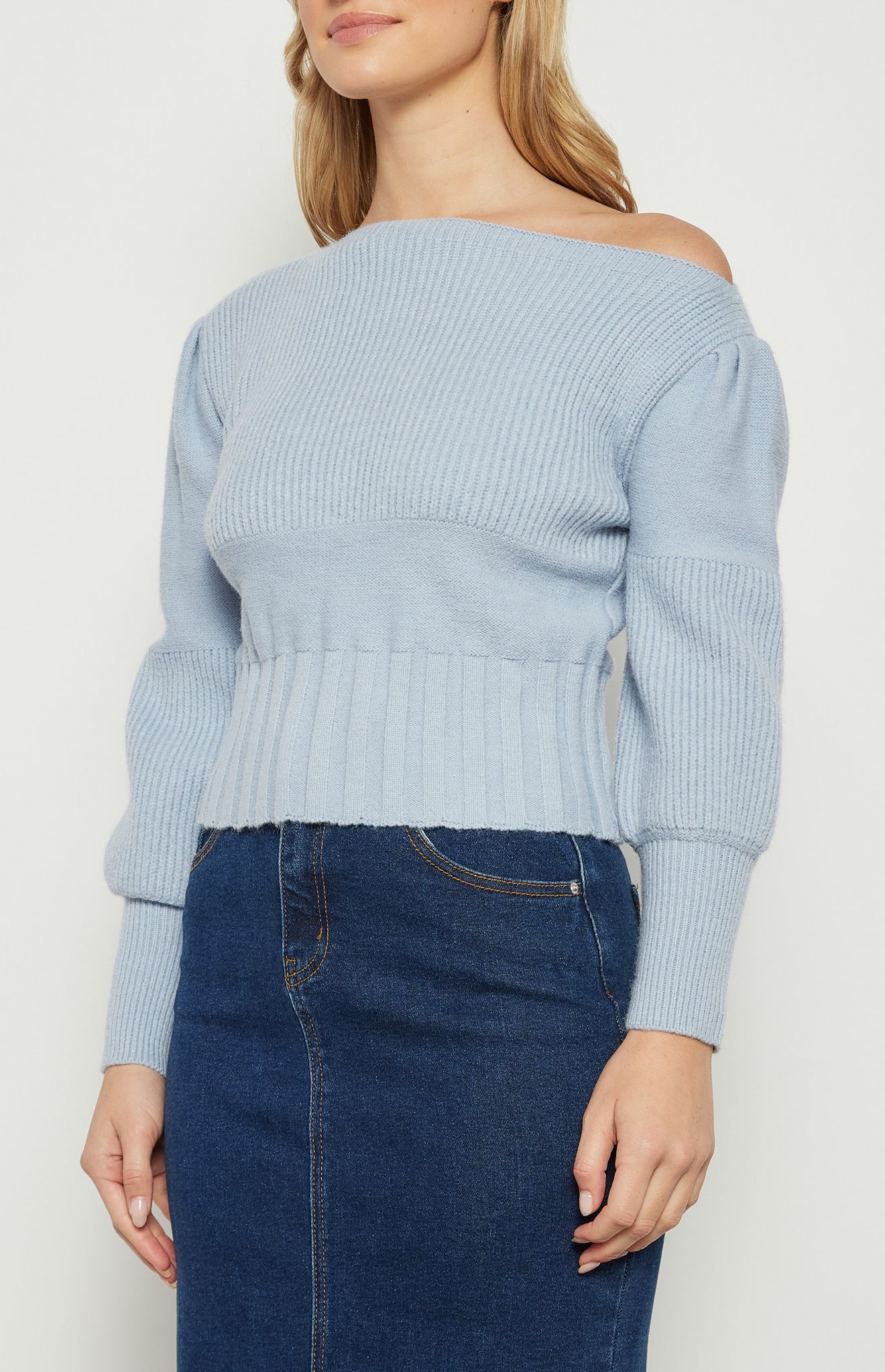 Asymmetric Neckline Contrast Textured Knit Top