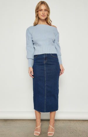 Asymmetric Neckline Contrast Textured Knit Top