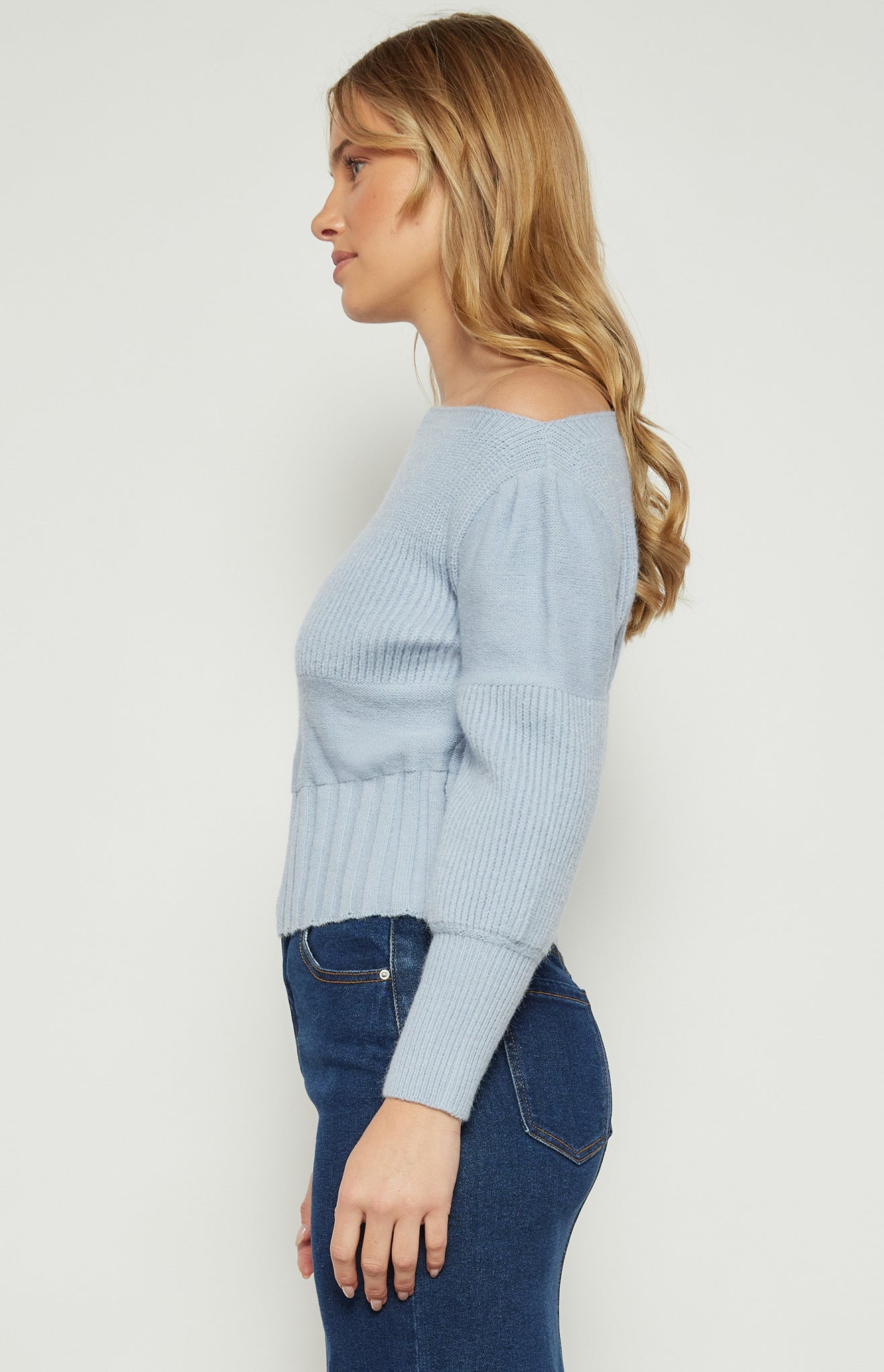 Asymmetric Neckline Contrast Textured Knit Top