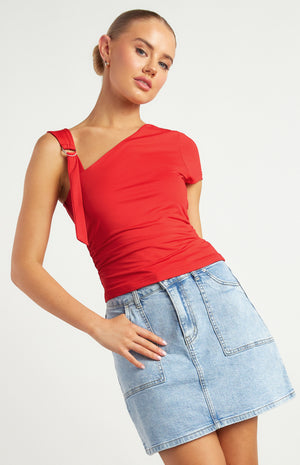 D-Ring Buckle Shoulder Detail Jersey Top