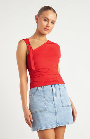 D-Ring Buckle Shoulder Detail Jersey Top