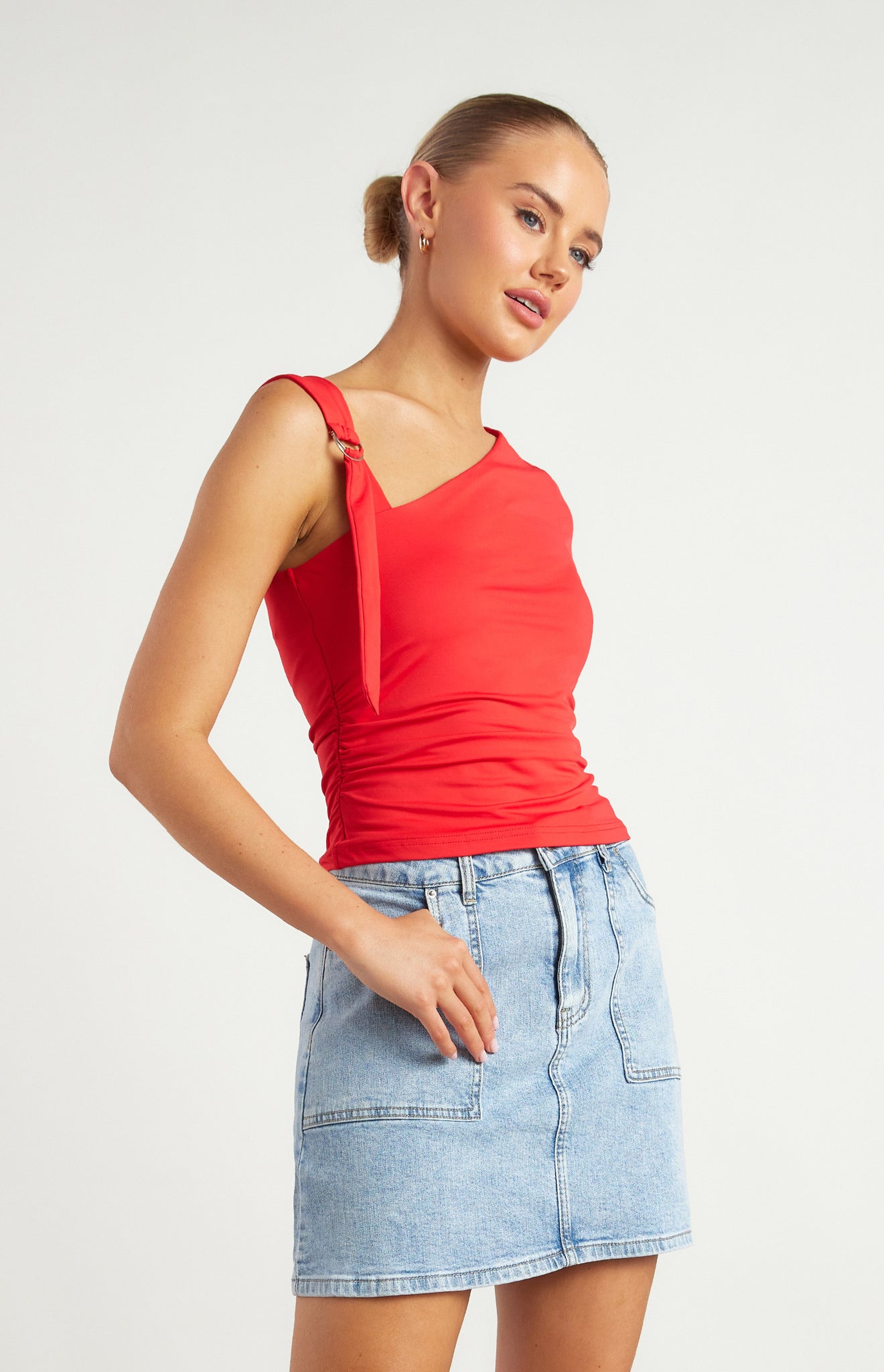 D-Ring Buckle Shoulder Detail Jersey Top