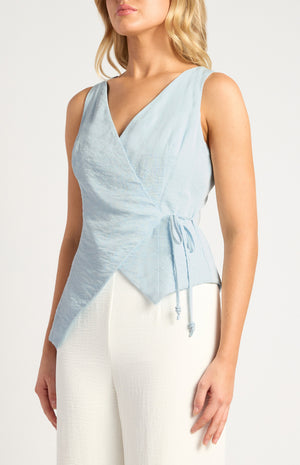 Textured Fabric Wrap Top With Beaded Toggles