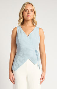 Textured Fabric Wrap Top With Beaded Toggles
