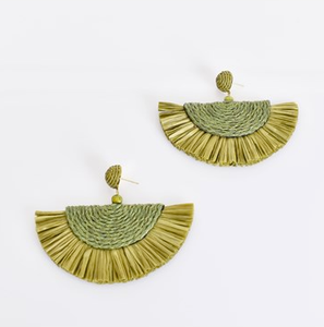 Salma Cord Fringe Earrings Green
